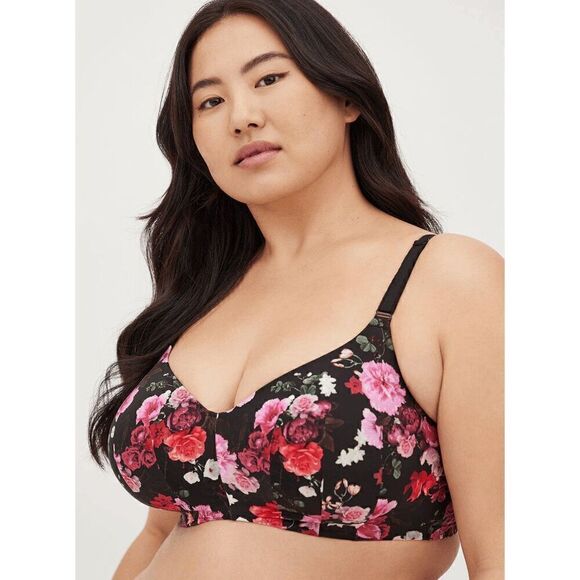 Torrid Marah Floral Black Pink Dream Wire-Free Bra 44D - Picture 9 of 9